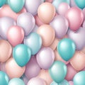 Set of round helium balloons in soft pastel colors, Festive decorative element in realistic 3d design. Decor for Valentine\'s Day,