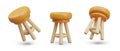 Set of round high chairs in different positions. Bar stools with footrests