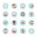 A set of round icons with a Christmas theme with forest animals.Vector illustration of a flat design Royalty Free Stock Photo