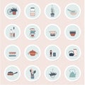 Set of round icons with kitchen utensils and accessories.Vector illustration drawn by hand Royalty Free Stock Photo