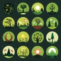 Set of round icons of nature in flat style. Vector illustration Royalty Free Stock Photo