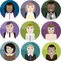 Set of round icons vector portraits of female and male office wo