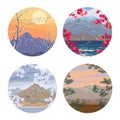 Set of Round Labels with Season Landscapes