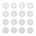 Set of round line maze icons