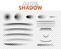 Set of round and linear oval shadows. Vector images, overlay templates. Isolated background.