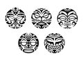 Set of round Maori tattoo ornament with sun symbols face. African, maya, aztec, ethnic, tribal style. Royalty Free Stock Photo