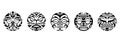 Set of round Maori tattoo ornament with sun symbols face. African, maya, aztec, ethnic, tribal style.
