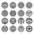 Set of round Maori tattoo ornament. African, maya, aztec, ethnic, tribal style.