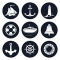 Set of Round Marine Icons Royalty Free Stock Photo