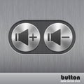 Set of round metal button with brushed texture and speaker illustration for increase or decrease sound Royalty Free Stock Photo