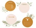 Set of round note papers with leaves elements