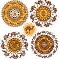 Set of Round Ornament Pattern with camels