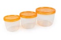 Set of round plastic food storage container for home use