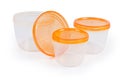Set of round plastic food storage containers for home use