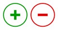 Set of round plus and minus sign line icons, buttons. Positive and negative symbols isolated on white background.