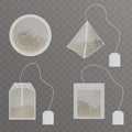 Teabags with blank tag realistic vector collection