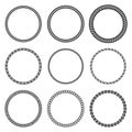 Set of round rope frame. Collection of thick and thin cir Royalty Free Stock Photo