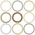 Set of round rope frame. Collection of thick and thin circles isolated on a white background. Royalty Free Stock Photo