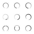 Set of round shapes icon. Black white circle brush stroke with different spiral element flat style, vector illustration