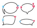 Set of round speech bubbles of different shapes with 3d pink and blue hearts Royalty Free Stock Photo