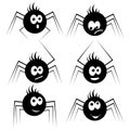 Set of round spider emoticons and icons with emotions and funny faces. Isolated illustration on a white background.