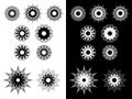 Set of round spirograph symbols. Outline kaleidoscope icons, flowers, stars and snowflakes. Vector