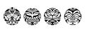 Set of round tattoo ornament with sun face maori style.