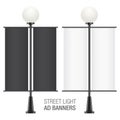 Set of round vector lampposts with ad flags.