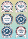 Set of round vintage colored barber shop badges