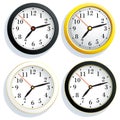 Set round wall clock with a yellow, black and white body, on white background. Royalty Free Stock Photo