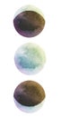 Set with round watercolor splashes, Moon phases isolated on white background. Watercolor stickers for your text, beautiful design Royalty Free Stock Photo