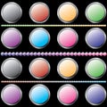 Set of round and wavy blank buttons with border.