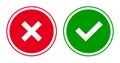 Set of round x and check mark icons, buttons. Flat cross and tick symbols on white background. Royalty Free Stock Photo