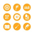 Set of round yellow icons on the theme of tire fitting.