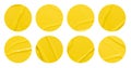 Set of round yellow paper stickers mock up blank tags labels,