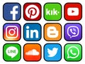 Set of rounded icons with black rim of social media Royalty Free Stock Photo