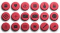 A set of rounded red buttons in different shapes against a white background, AI generated