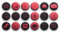 A set of rounded red buttons in different shapes against a white background, AI generated