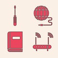 Set Router and wi-fi signal, Screwdriver, Social network and User manual icon. Vector