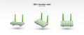 Set with routers in different positions for wireless data transmission and Internet connection Royalty Free Stock Photo