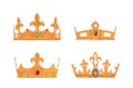 Set of royal crowns heraldic decoration, golden headdress awards isolated on white background Royalty Free Stock Photo