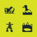 Set Royal Ontario museum, Canadian lake, Inukshuk and Flying duck icon. Vector