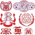 Set of RR monograms and emblem templates Royalty Free Stock Photo