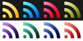 Set RSS icon isolated on black and white background. Radio signal. RSS feed symbol. Vector Royalty Free Stock Photo