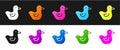Set Rubber duck icon isolated on black and white background. Vector Royalty Free Stock Photo