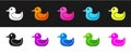 Set Rubber duck icon isolated on black and white background. Vector Royalty Free Stock Photo