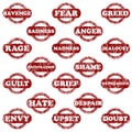 Set of rubber stamps with negative emotions