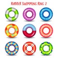 Set of rubber swimming rings with geometric paints