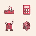 Set Rubik cube, Gamepad, Calculator and Viking in horned helmet icon. Vector