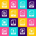 Set RUBY file document, HTML, XSL, MP4, JS and MAX icon. Vector Royalty Free Stock Photo